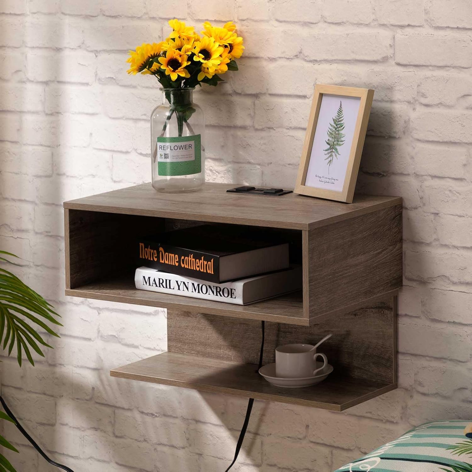 ALIMORDEN Floating Nightstand with Charging Station