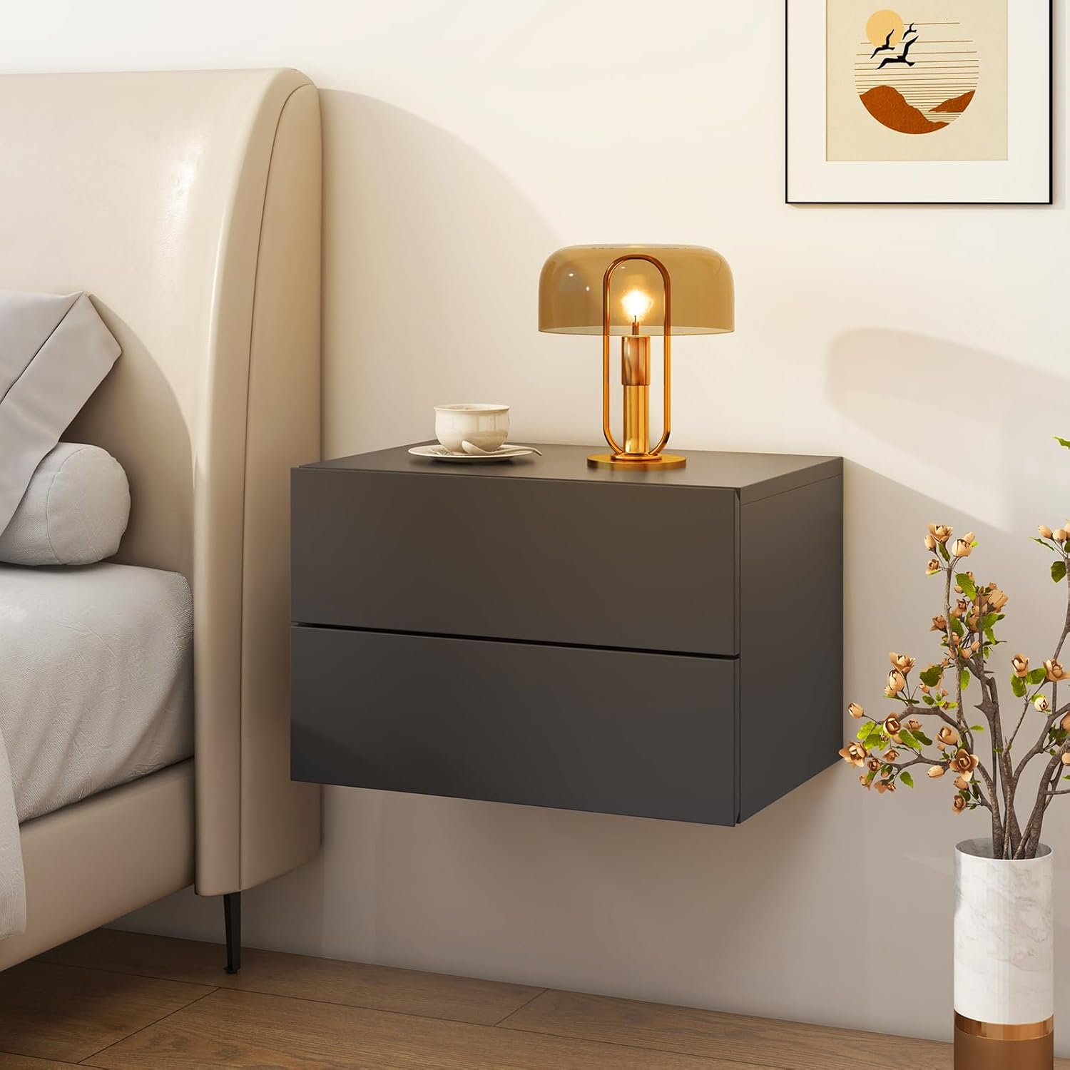 Giantex Floating Nightstand with 2 Drawers