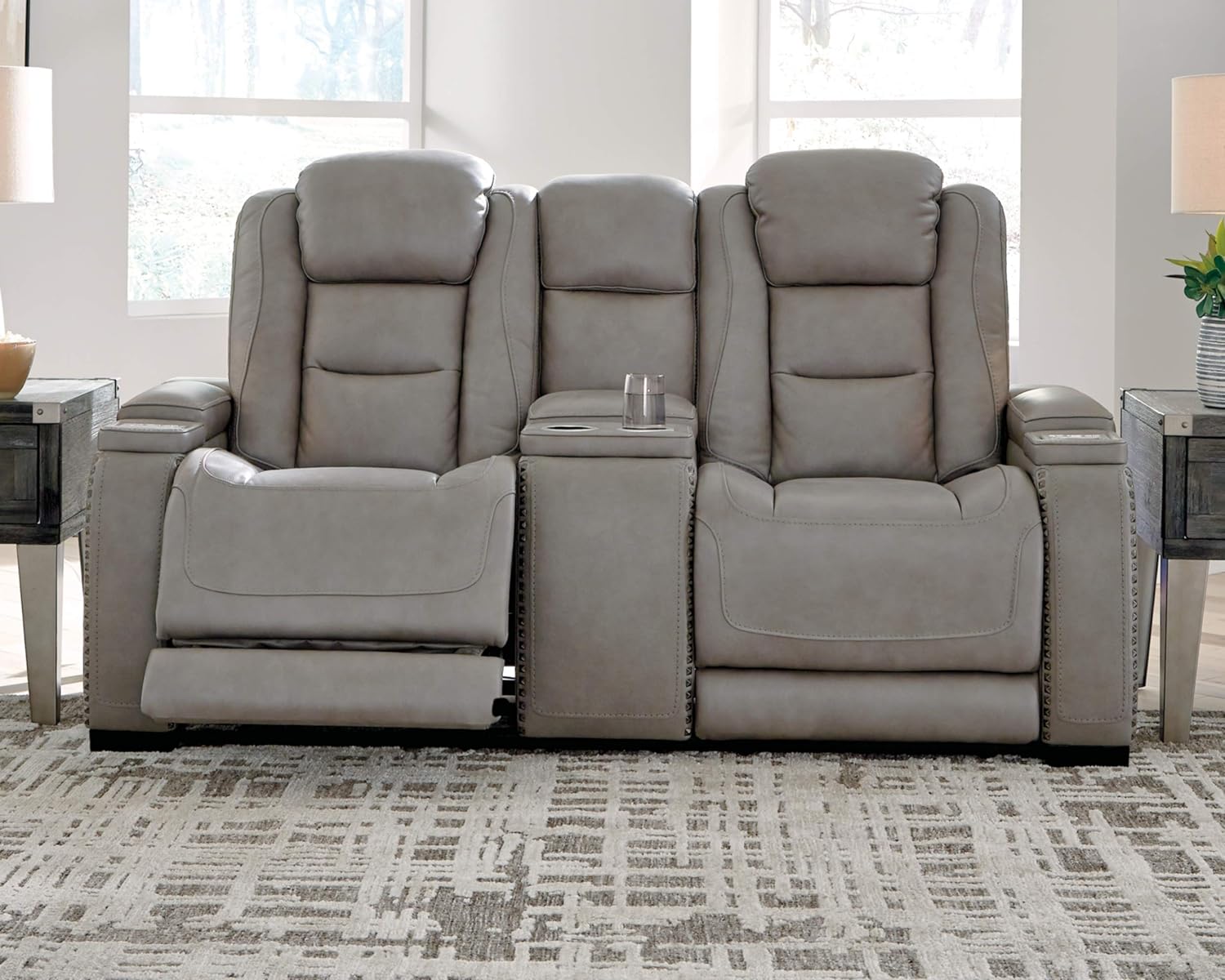 Signature Design by Ashley The Man-Den Leather Power Reclining Loveseat