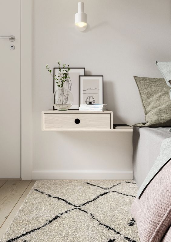 Simple Floating Nightstand with Drawer and Space for Phone