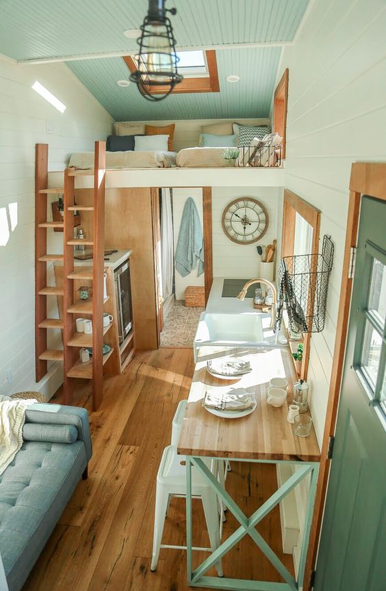 tiny house loft with two beds