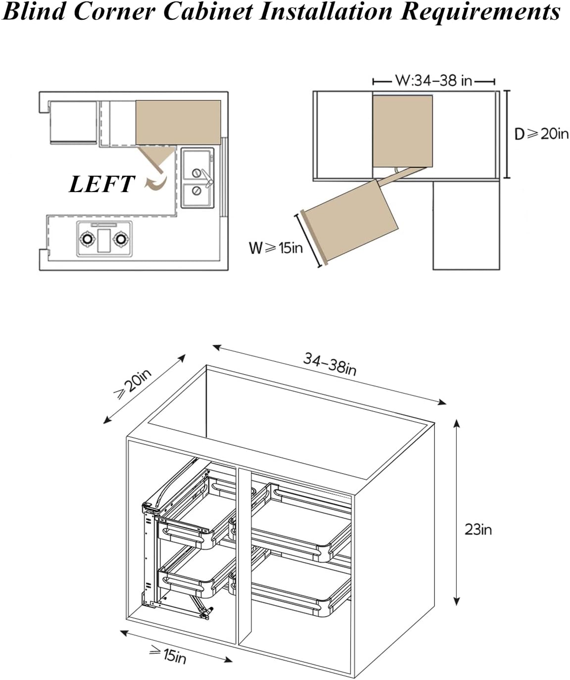 HFWYJF Blind Corner Cabinet Pull Out Organizer installation requirements