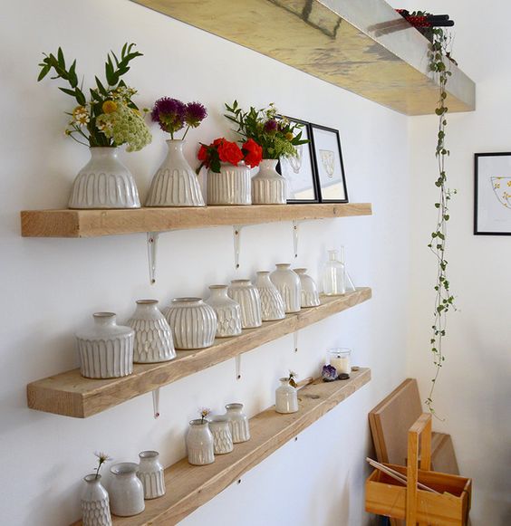 Ceramic Vases on floating shelves