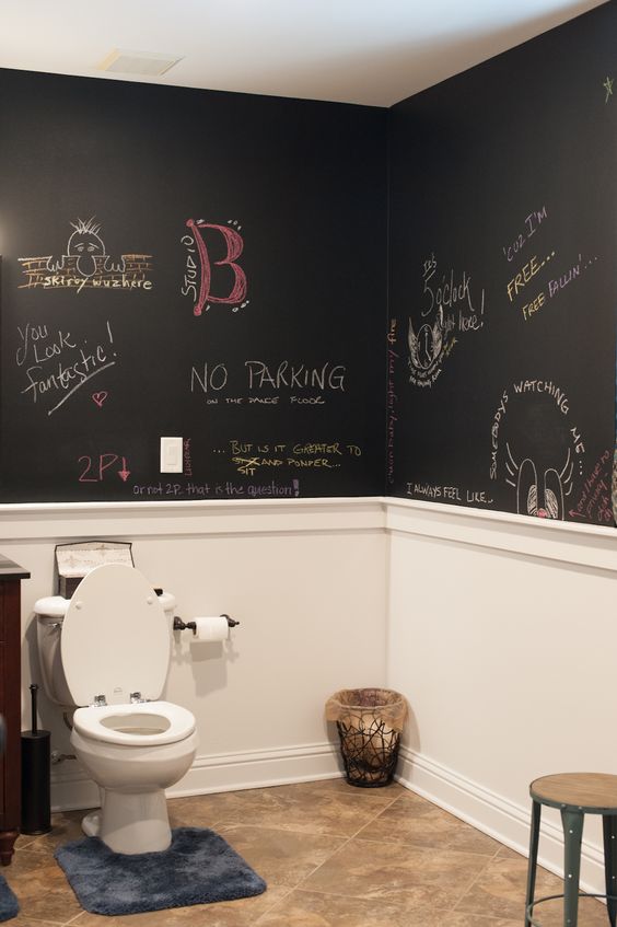 Chalkboard Paint wall in bathroom
