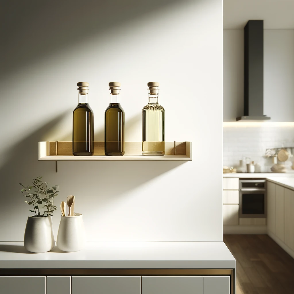 Oil and Vinegar Set in kitchen shelves