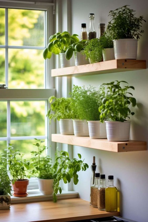 Potted Herbs on a shelves