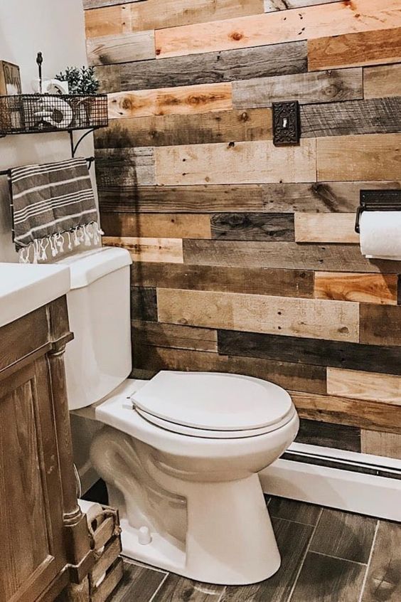 Reclaimed Wood wall in small bathroom