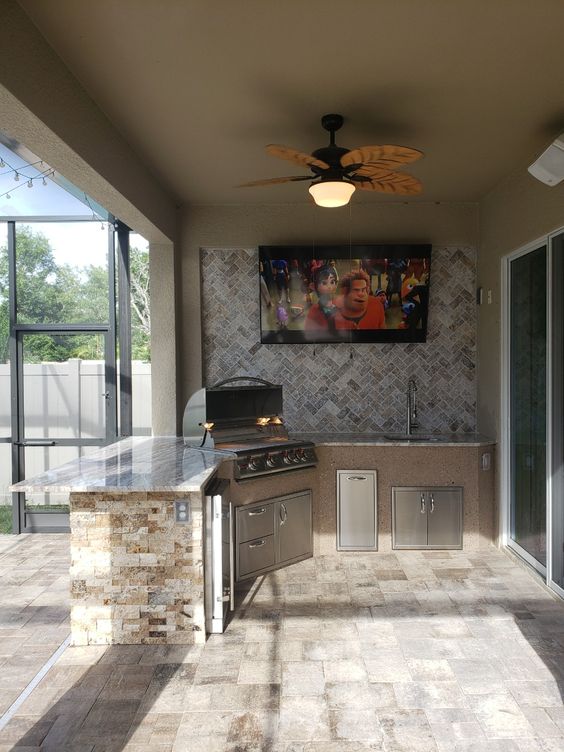 small modern l shaped outdoor kitchen