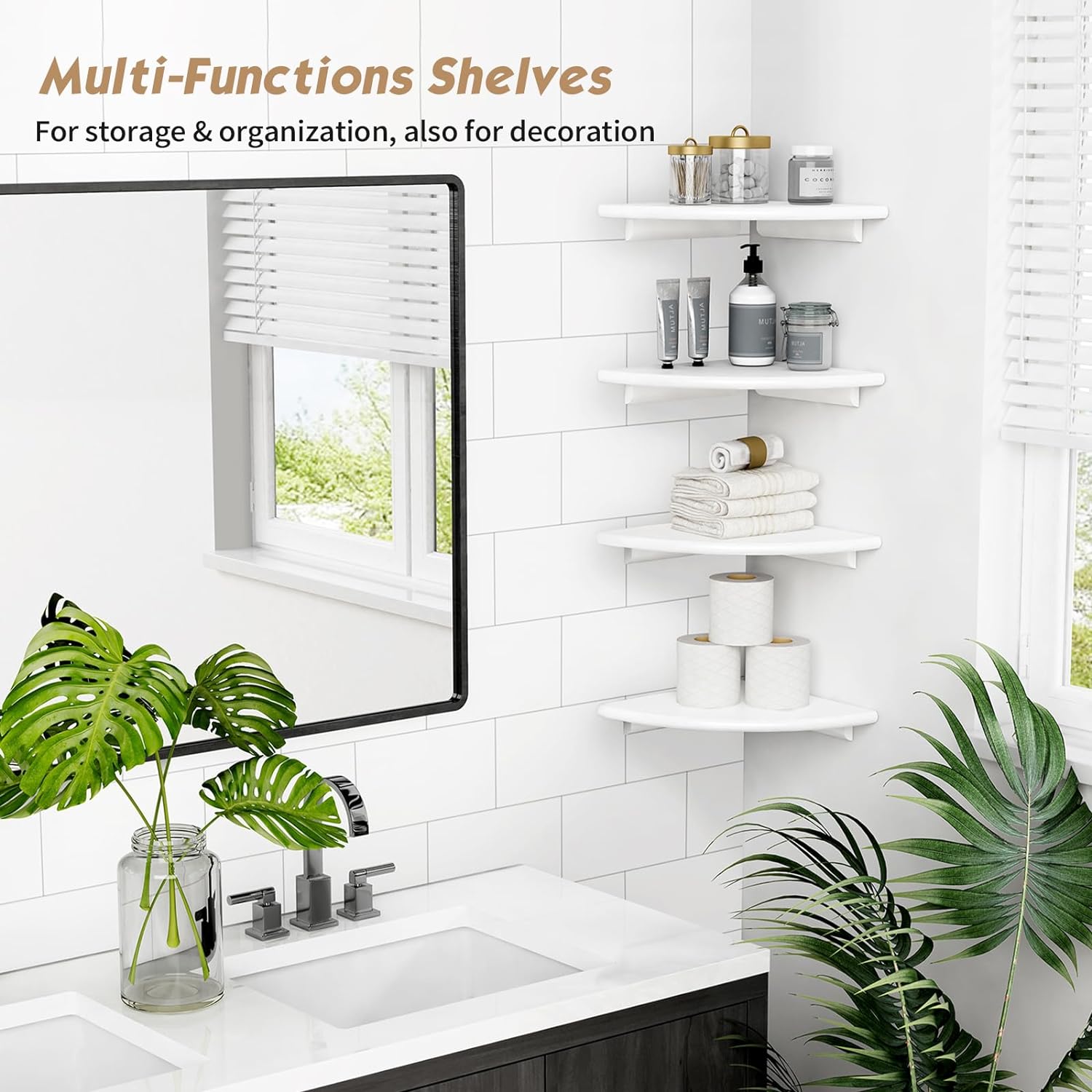 Corner Shelves in small bathroom