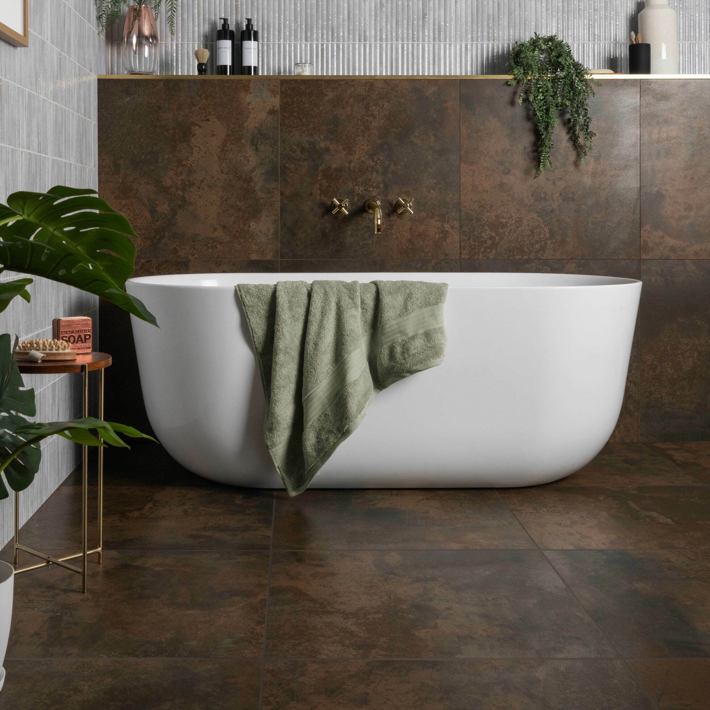 Metallic Finish Tiles in small bathroom