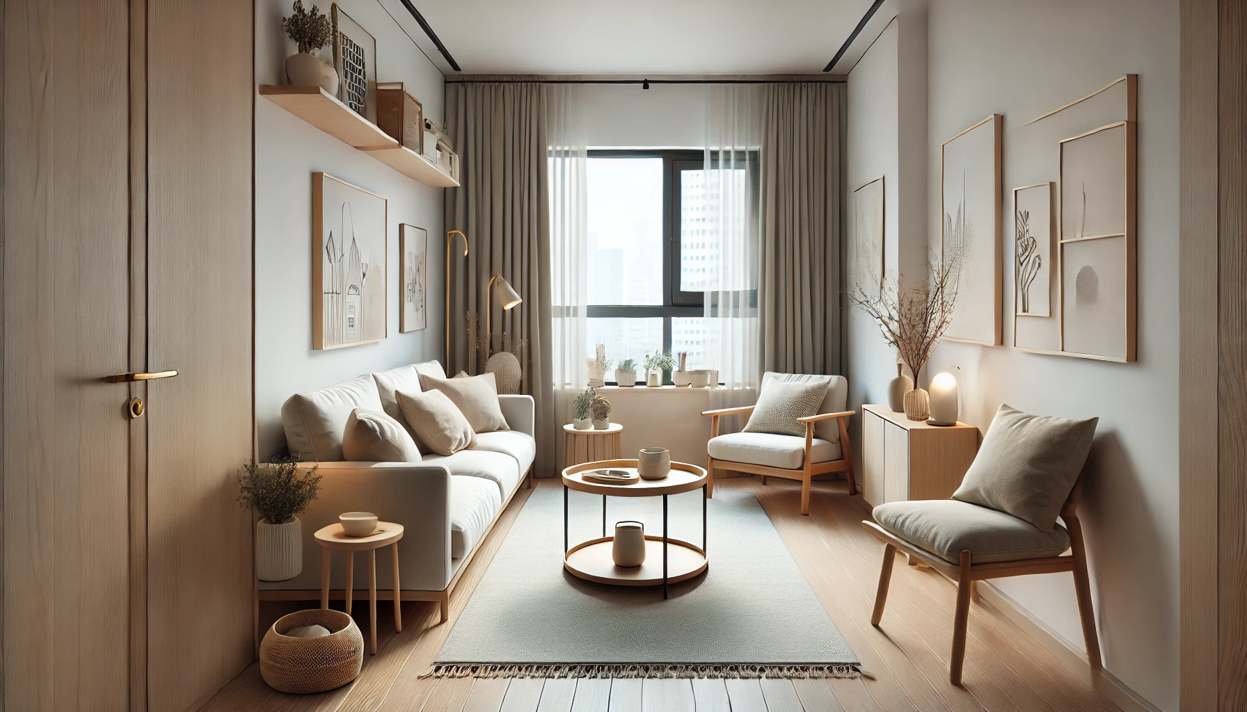 narrow living room with low profiler furniture