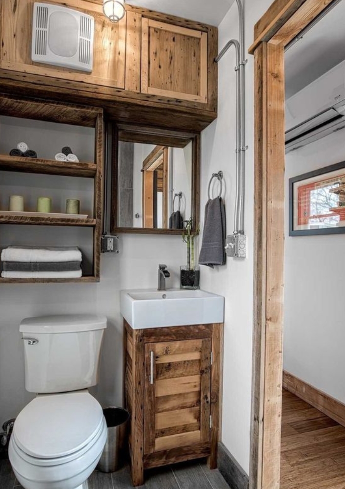 rustic tiny house bathroom