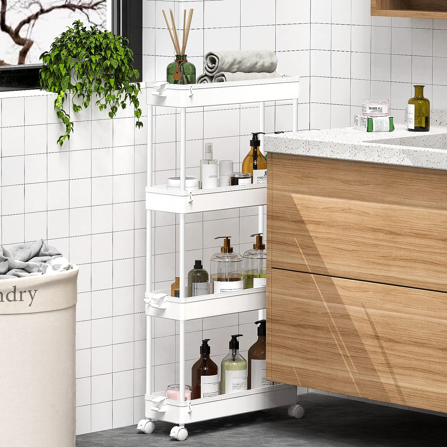 slim bathroom rolling cart