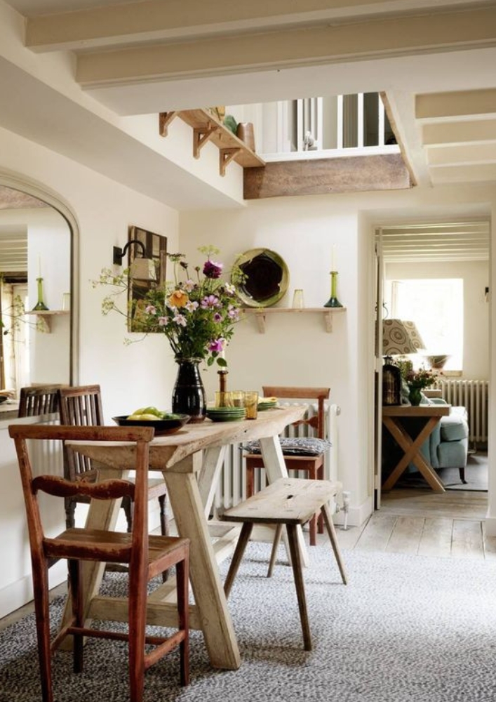 small Antique dining table in tiny house
