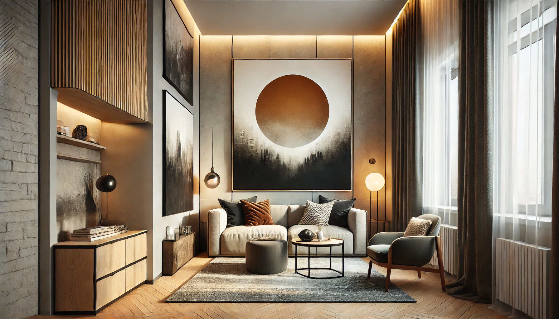 small living room with art on wall