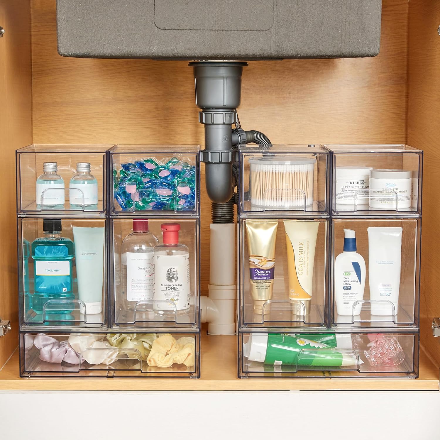 stackable clear under sink bins