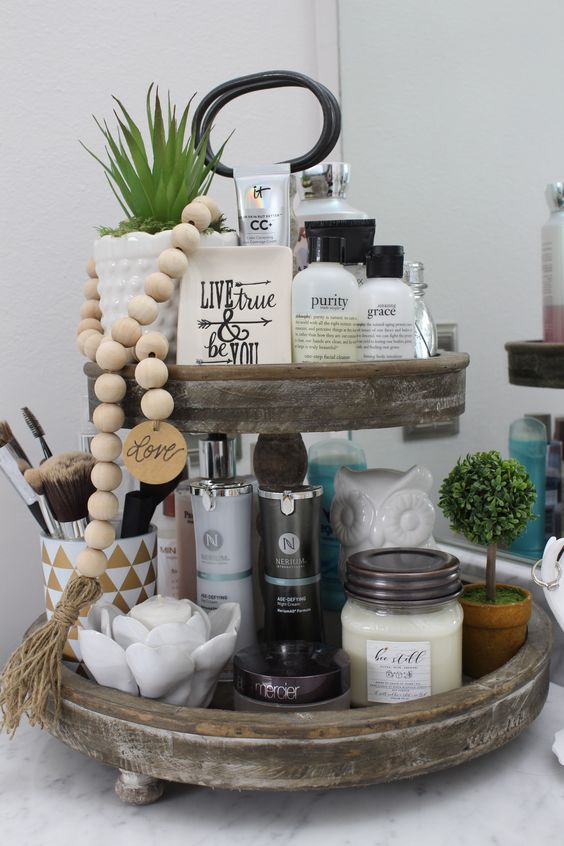 tiered tray idea for bathroom