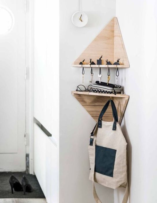 Corner Shelves in small entryway