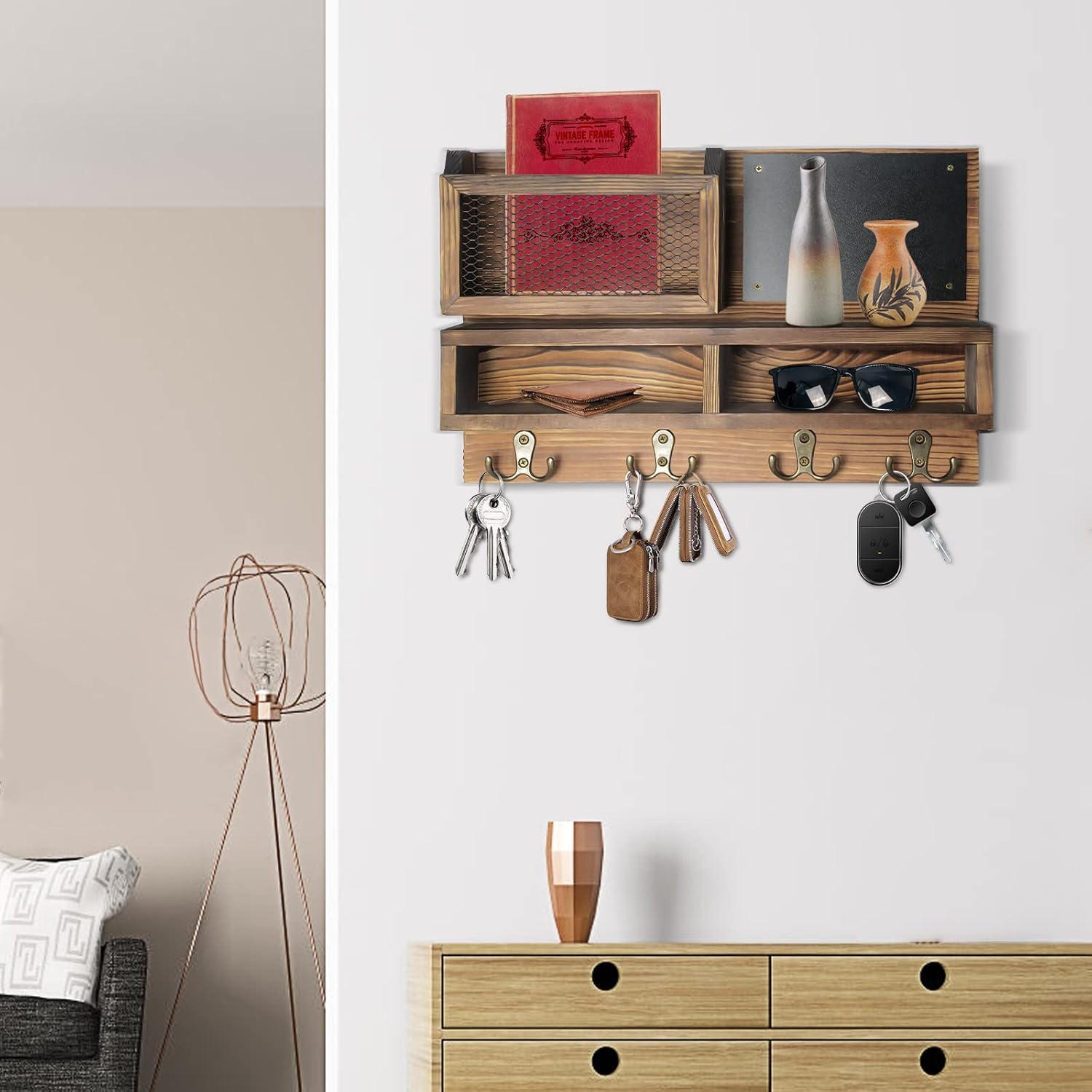 WEWEOW Wall-Mounted Mail and Key Holder