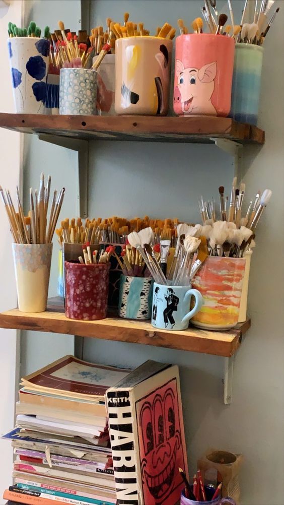 floating shelves for art studio ideas