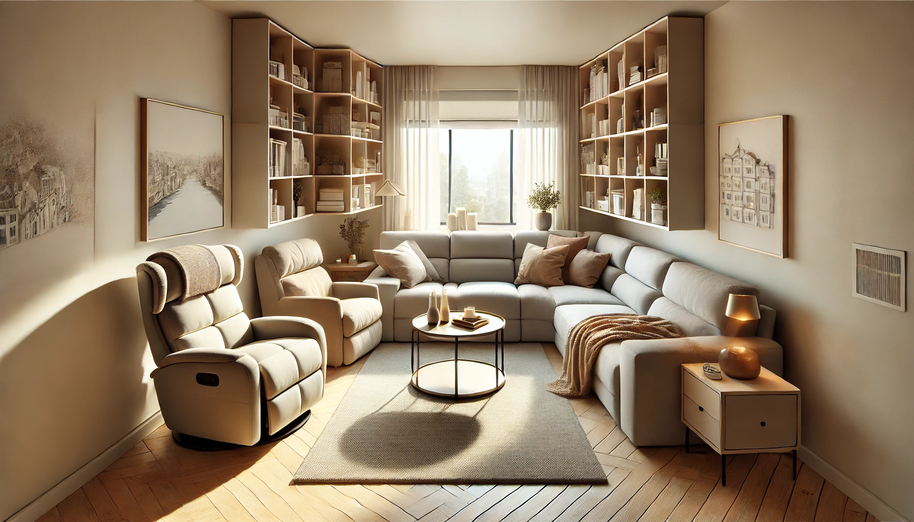 two recliners in small living room c-shape layout
