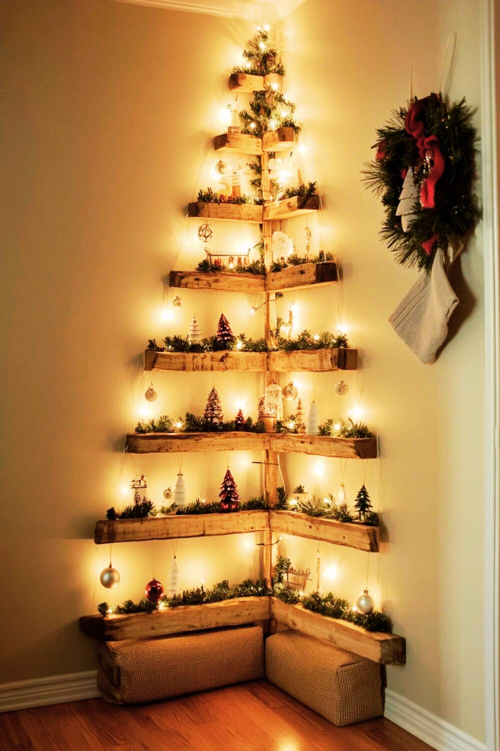 Corner Wooden Shelf Christmas Tree
