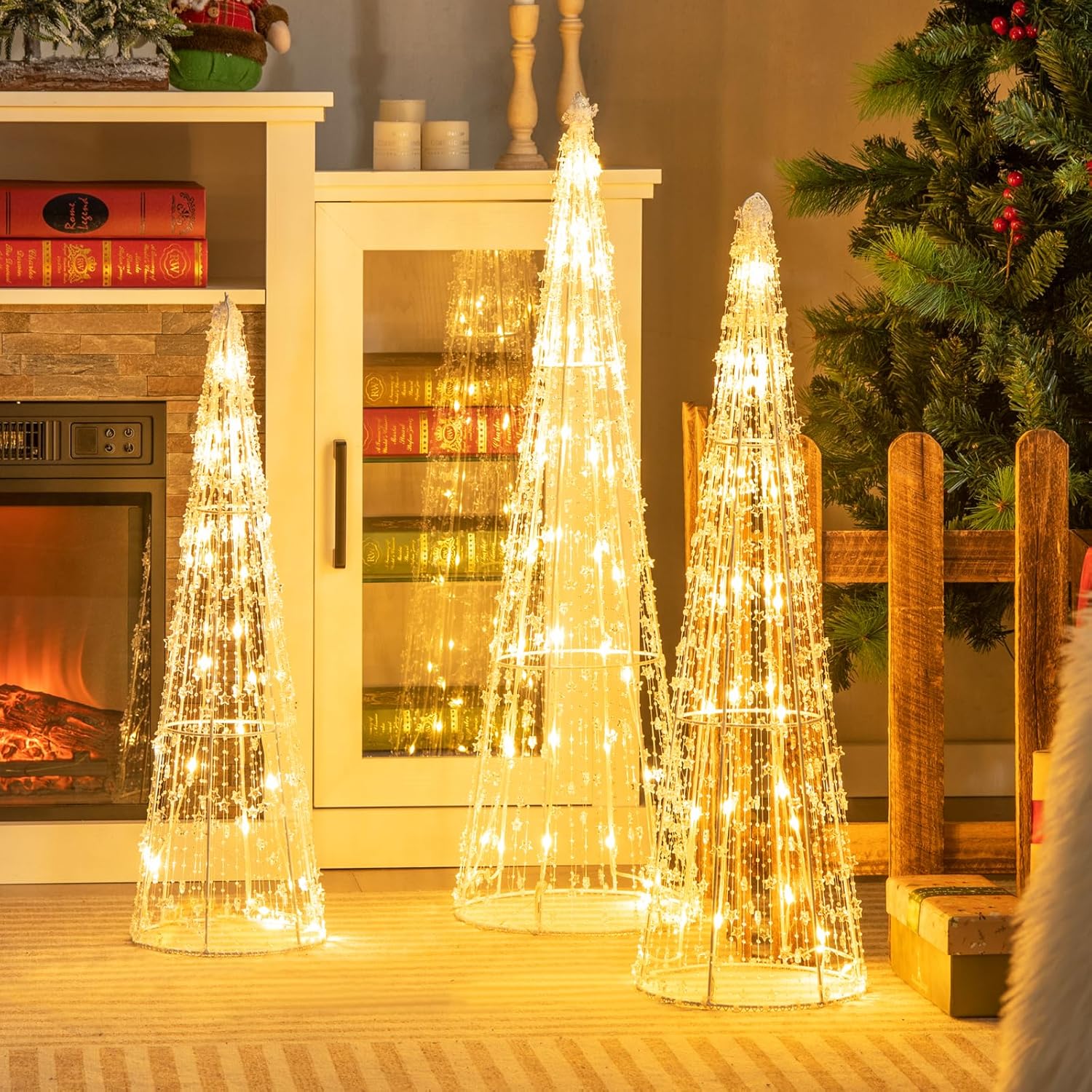 Tangkula Set of 3 Lighted Christmas Cone Trees