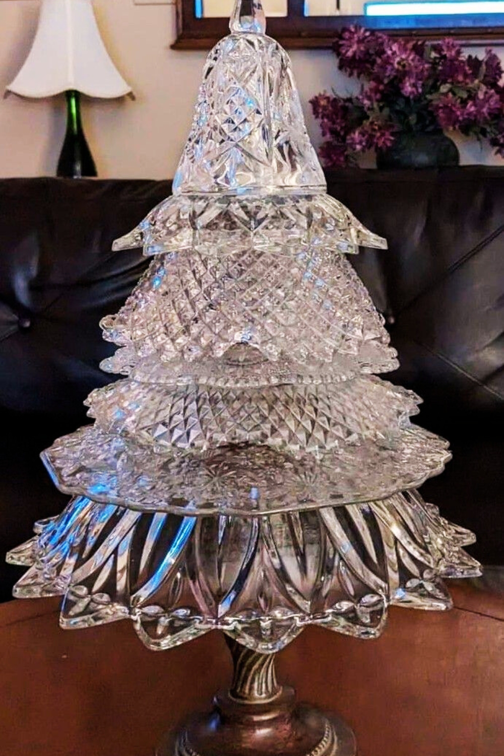 christmas tree made from crystal bowls