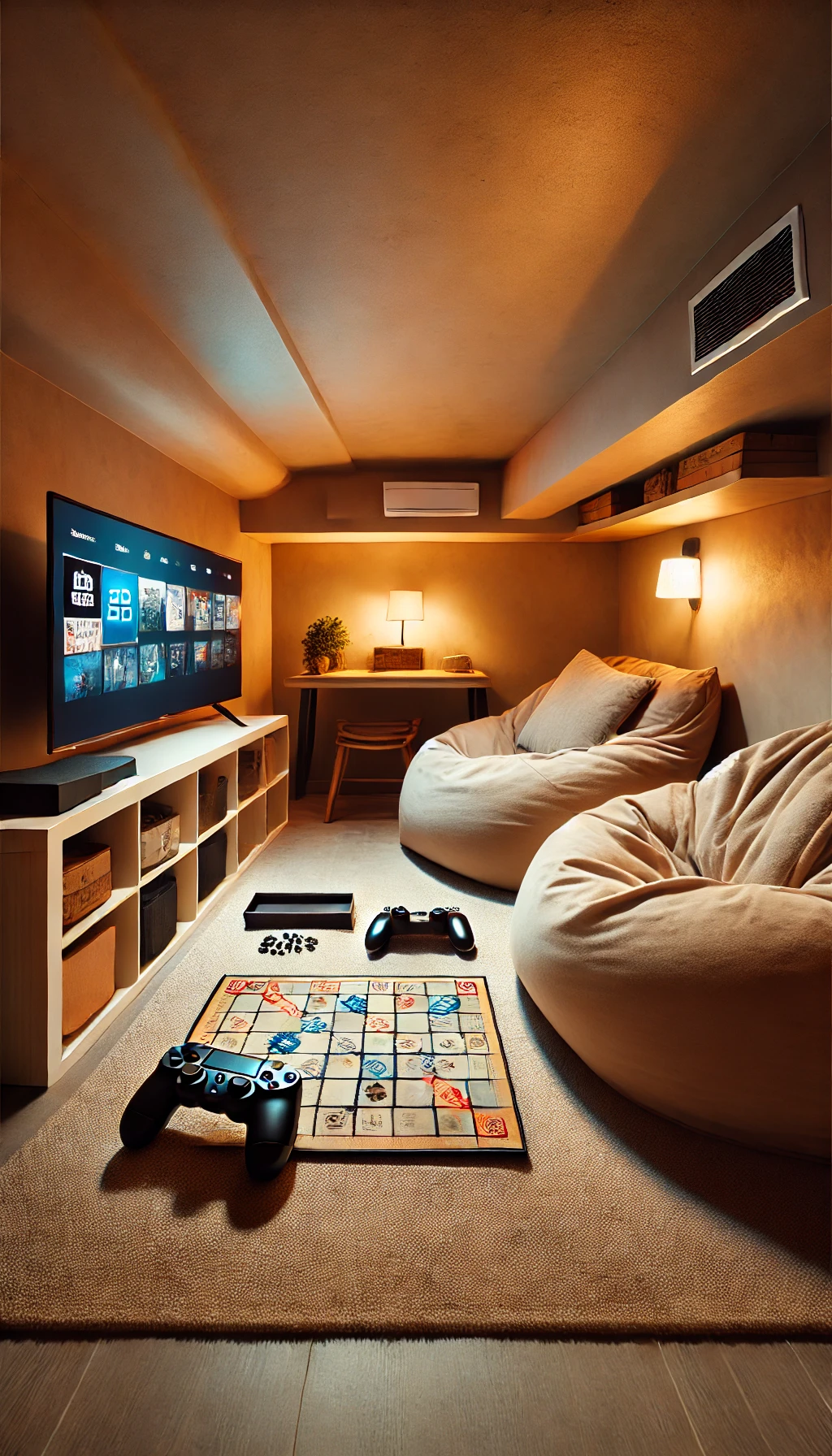 game room in small basement
