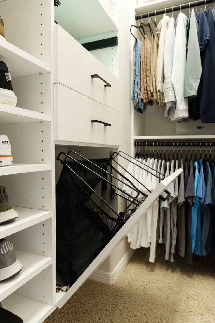 Built-In Laundry Hamper in a small walk in closet