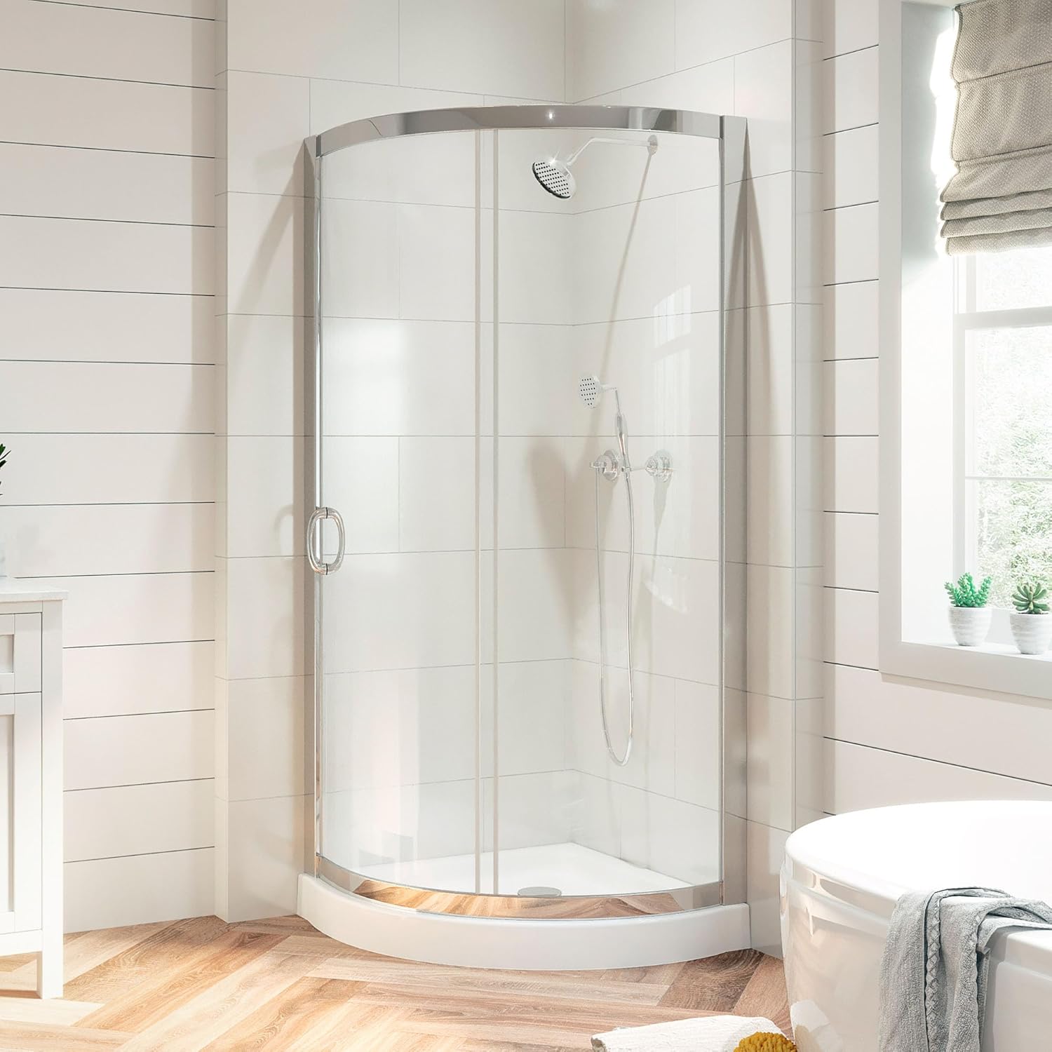Corner Shower with Curved Glass