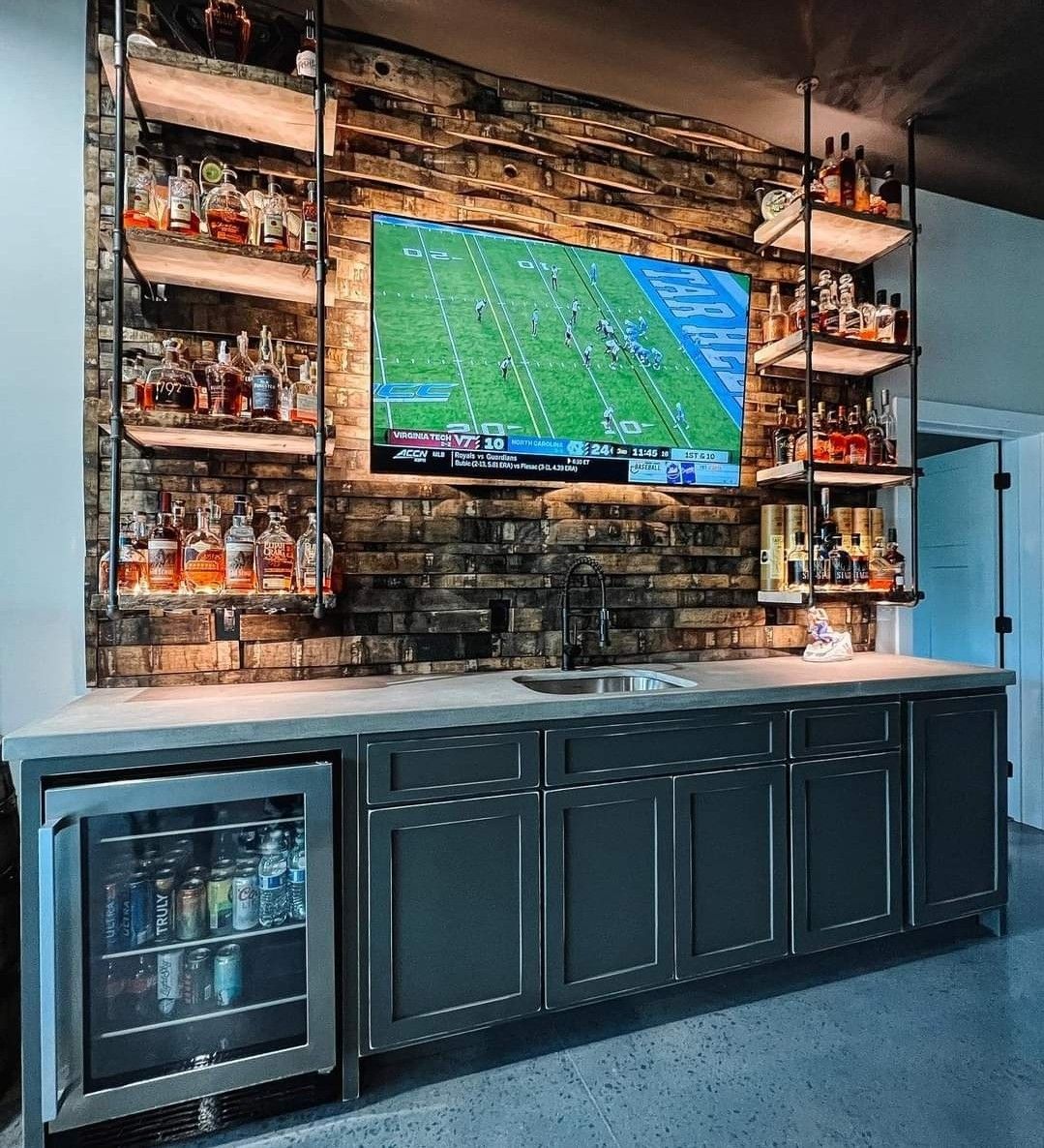 Whiskey Display Wall in a man cave