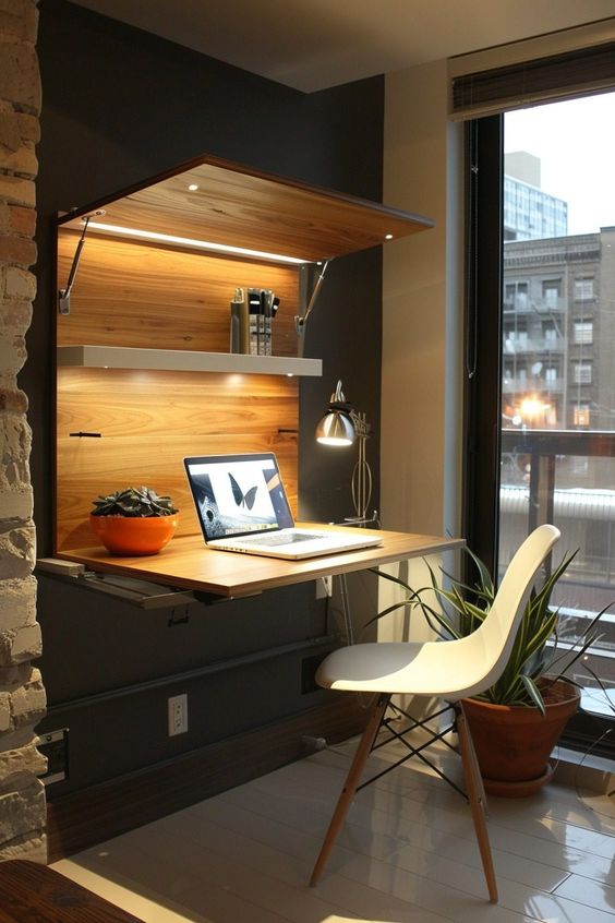 fold down desk in a small man cave