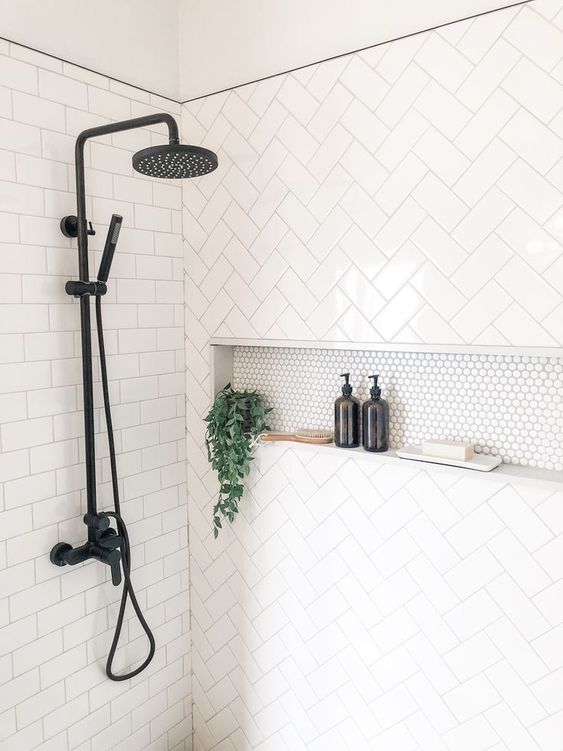 subway tiles in walk in shower