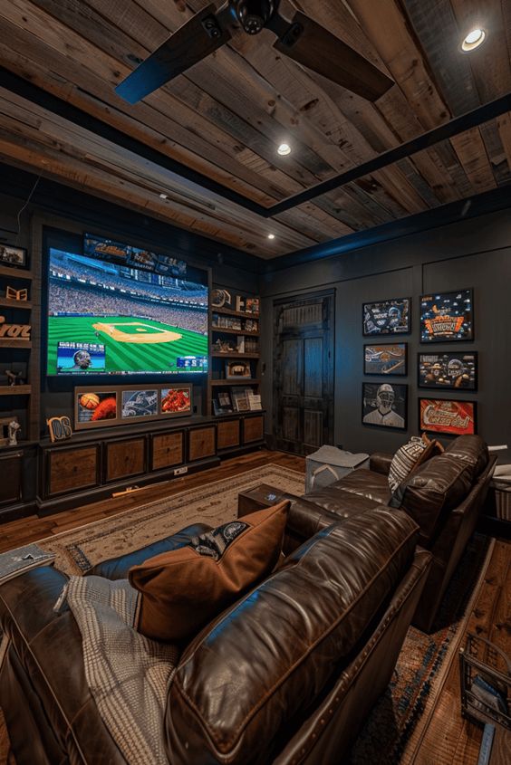 wall mounted tv in a man cave