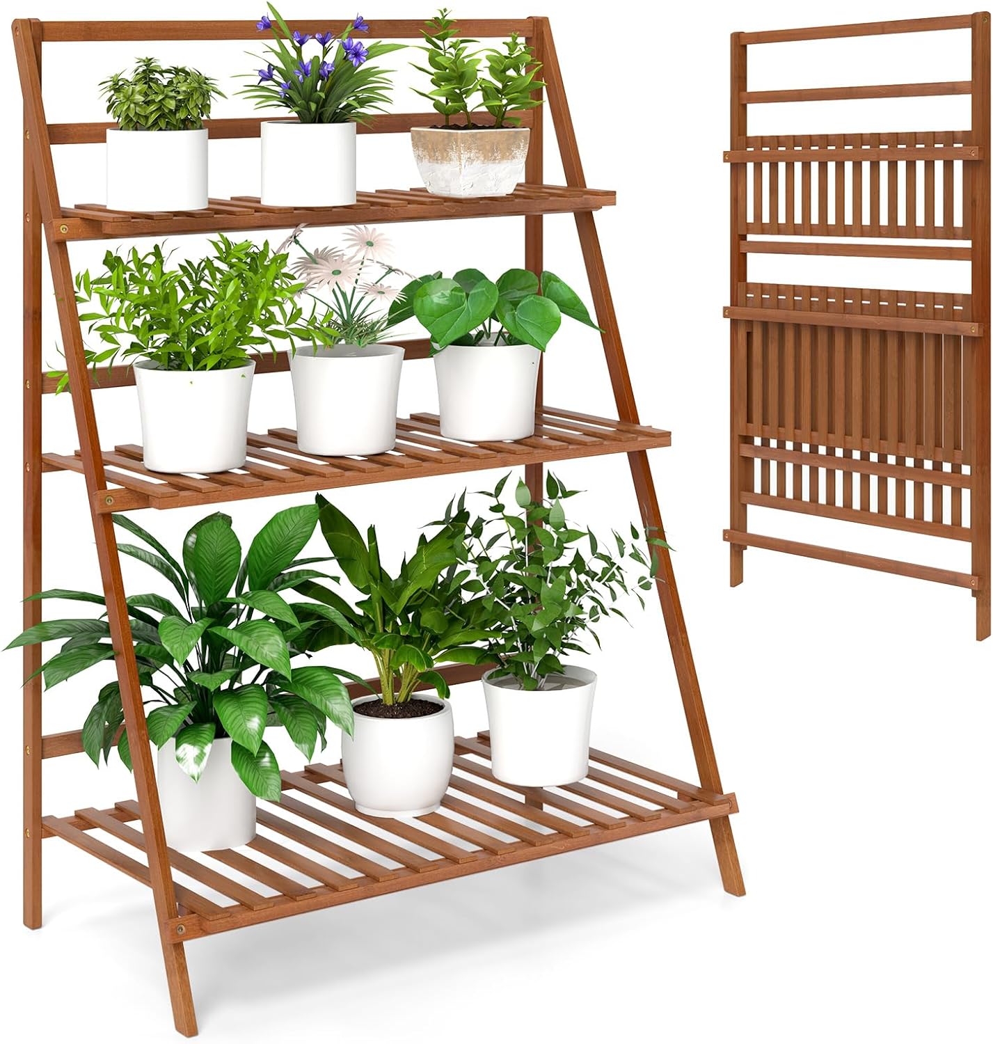 Giantex Folding Bamboo Plant Ladder