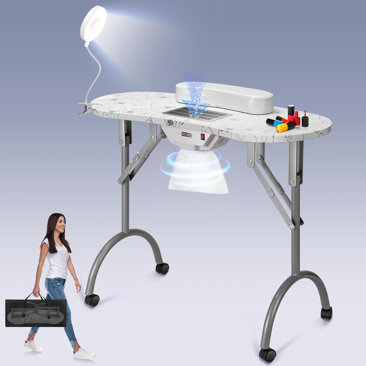 VIVOHOME Portable Manicure Nail Table on Wheels