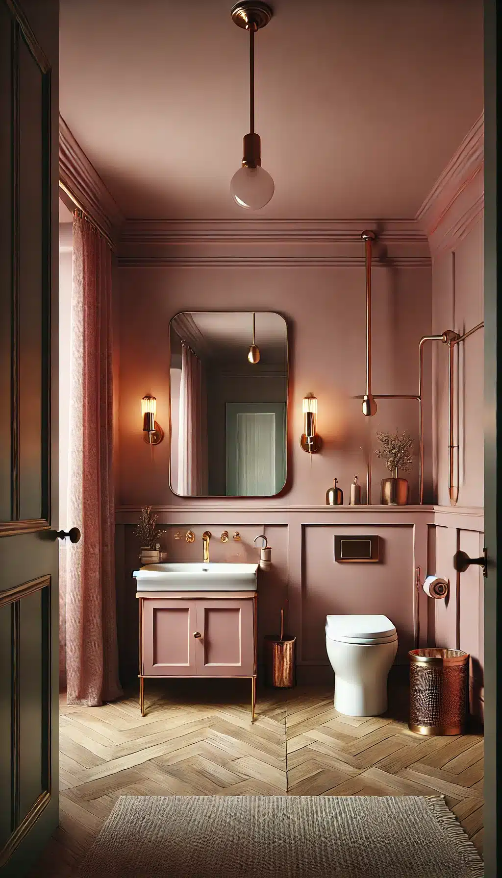 dusty rose tiny bathroom interior.