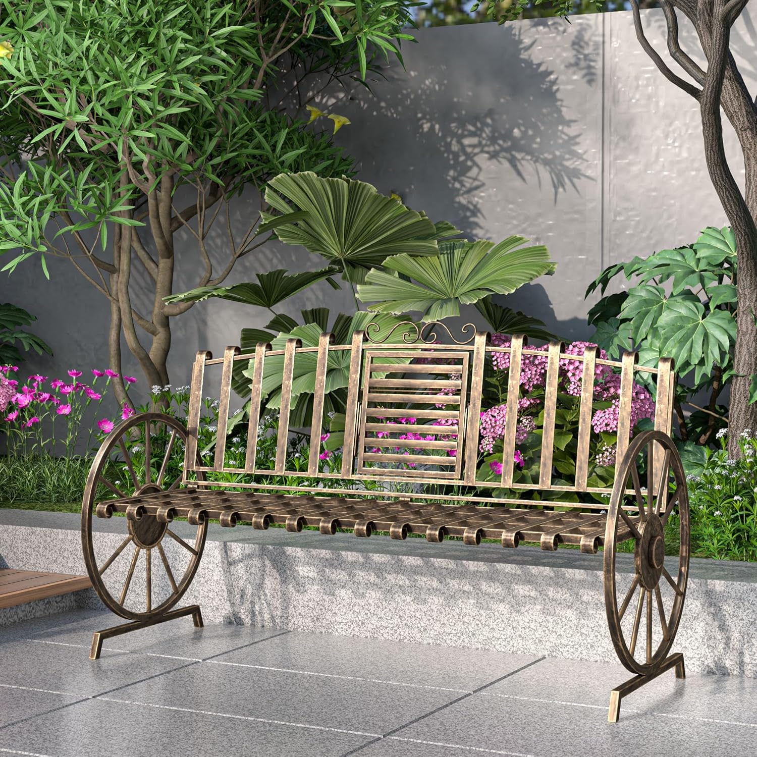 Boweniog Metal Wagon Wheel Bench