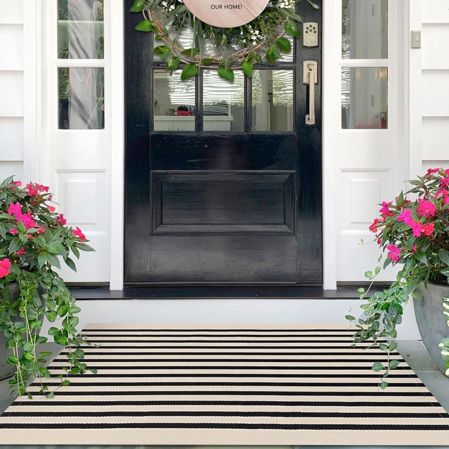 IOHOUZE Black Beige Striped Rug