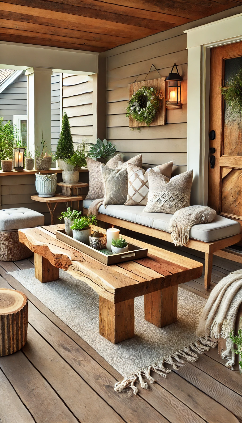 Natural Wood Coffee Table in a porch