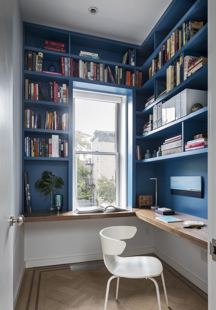 Tall Bookshelves in a small home office