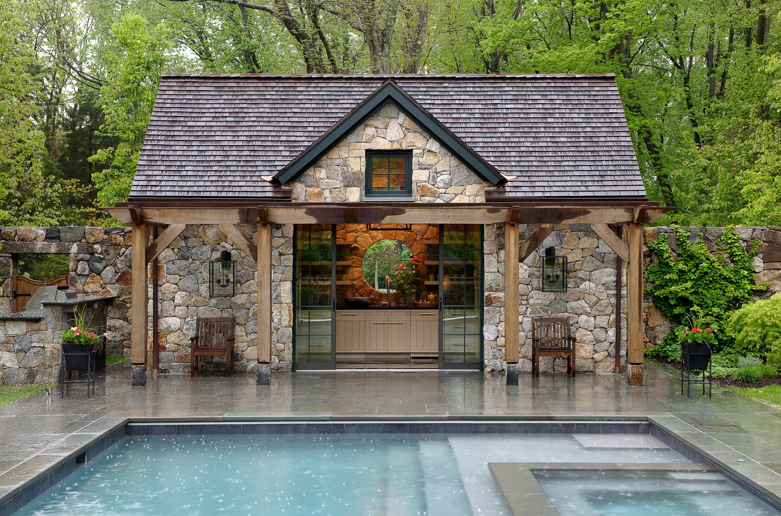 Rustic Stone Pool House