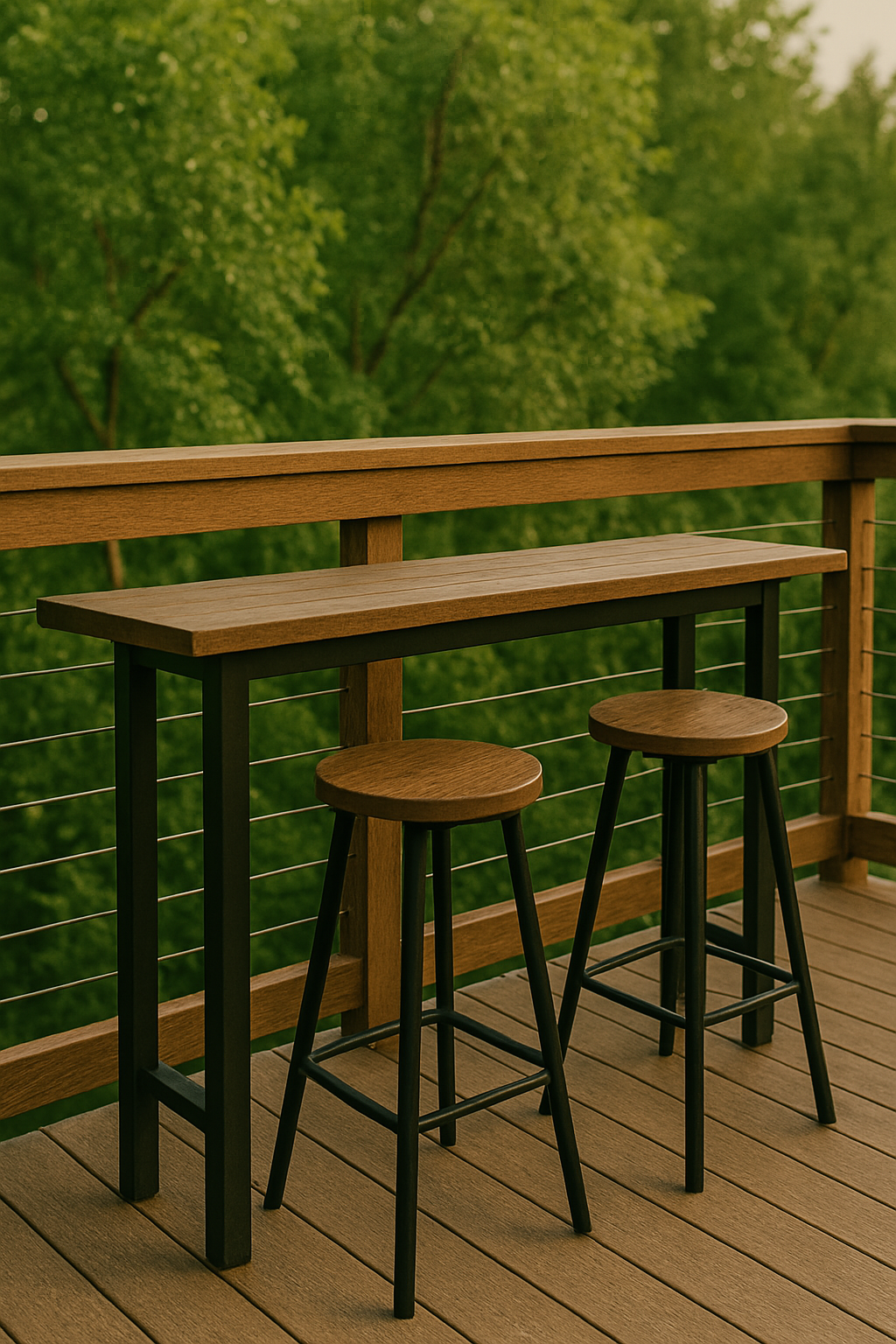 Bar Table with Stools on a deck