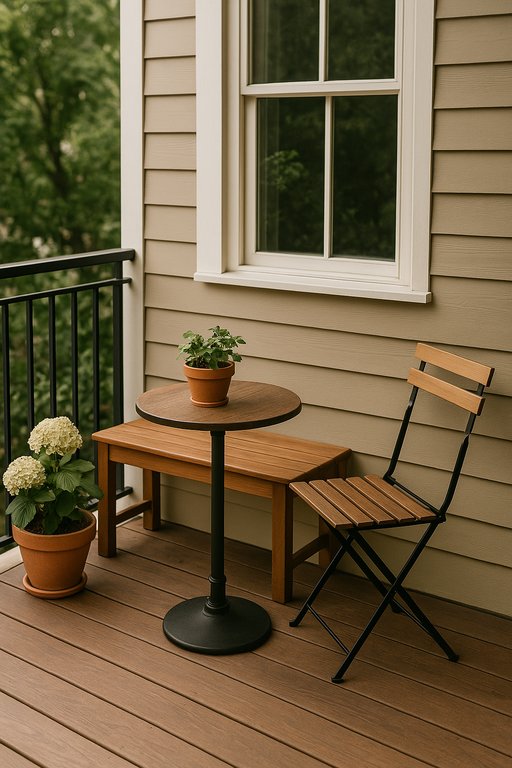 Café Corner with Bench on a small deck