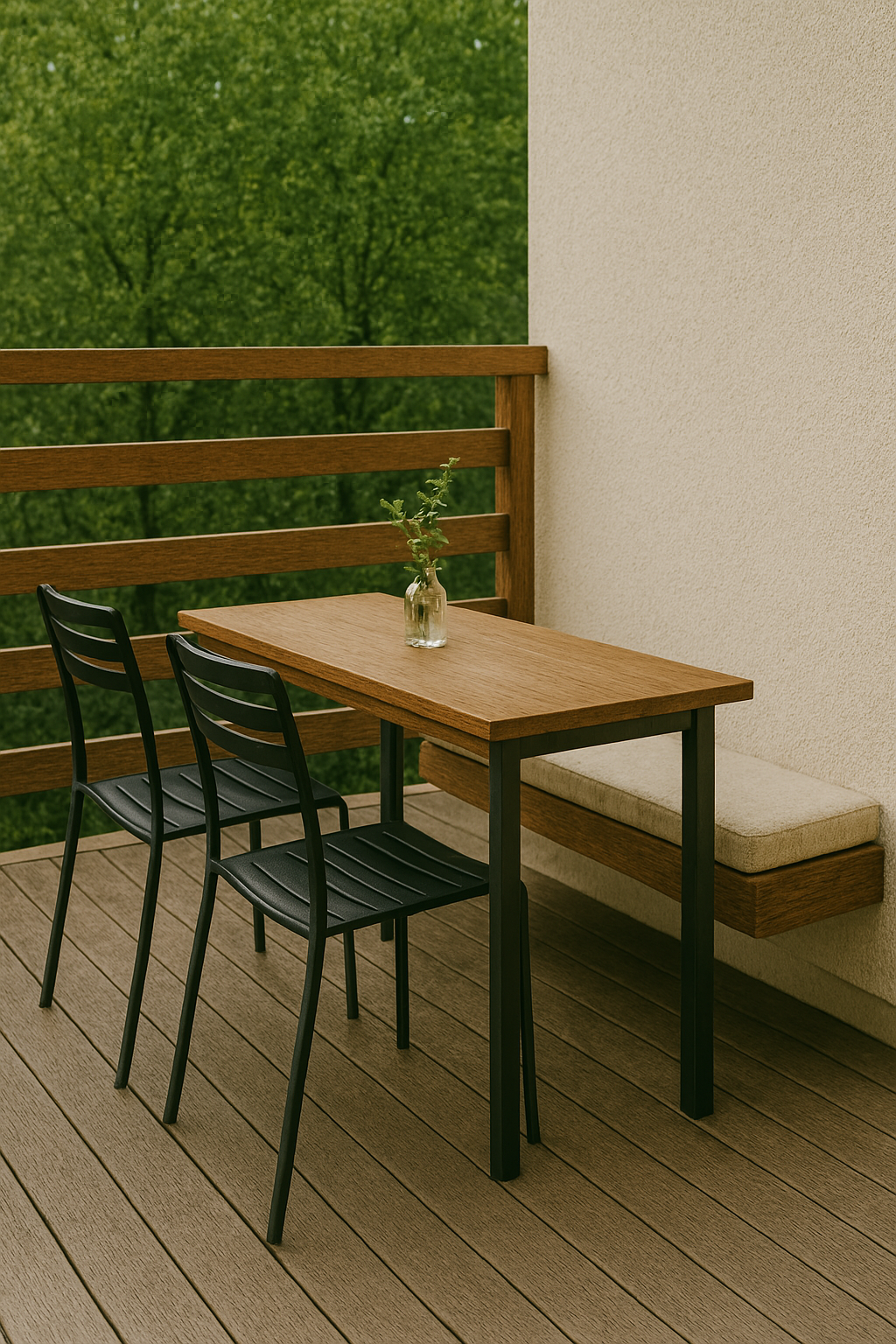 Floating Bench Dining Zone on a small deck