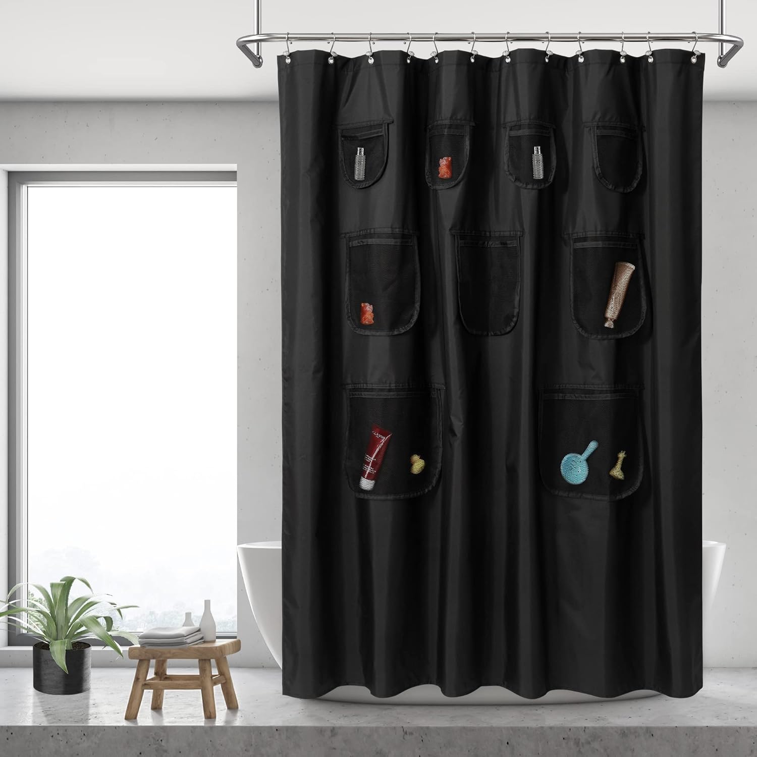 N&Y HOME Shower Curtain with Mesh Pockets