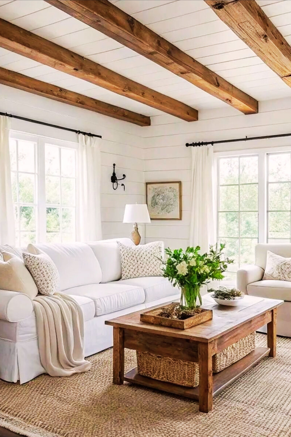 Farmhouse Linen Sofa and Jute Rug
