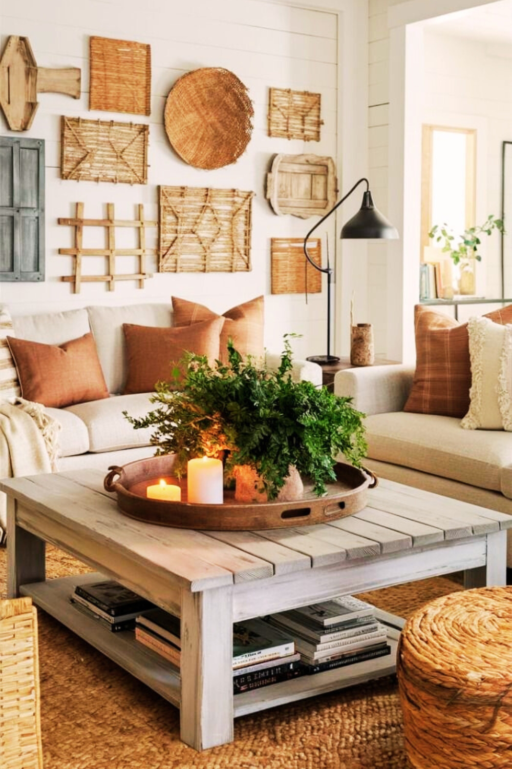 farmhouse Woven Wall Art in a living room