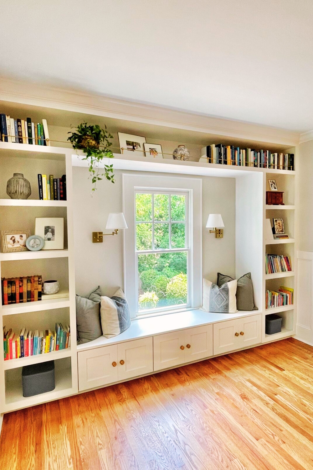 Built-In Storage Wall with Window Seat Nook